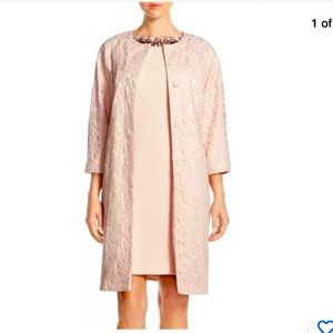 Adrianna papell embellished woven sheath with lace topper dress